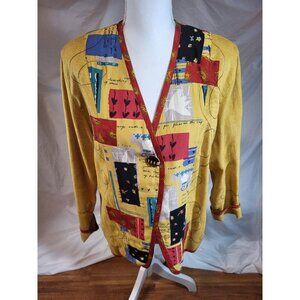 VTG Canvasbacks Lutton & Horsfield Blazer Gold‎ Patchwork Art to Wear Sz Small